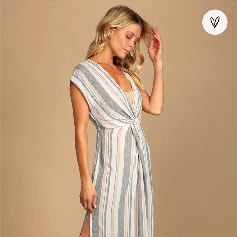 Lulus Coastal Grooves White Multi Stripe Swim Suit Cover Up Size Small